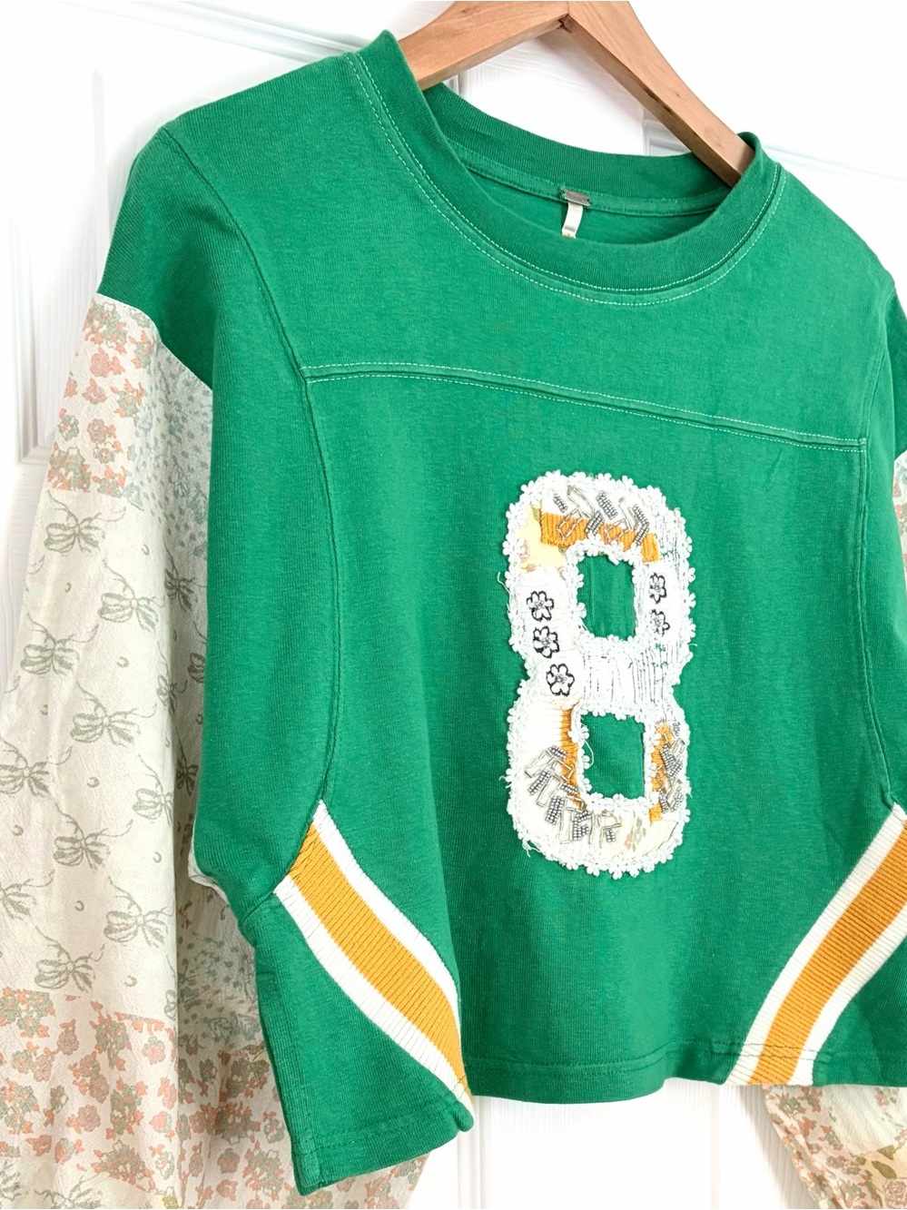 Free People Green Cropped Patchwork Sweatshirt - Picture 4 of 7